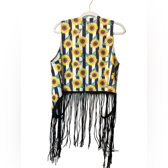 Crazy Train Sunflower Fringe Vest Yellow White Farm Western Women’s size Medium - Picture 3 of 5